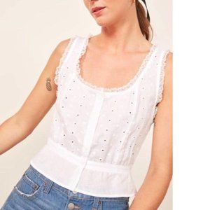 Reformation EUC Women Linen Top Sz 12 Lace Blouse